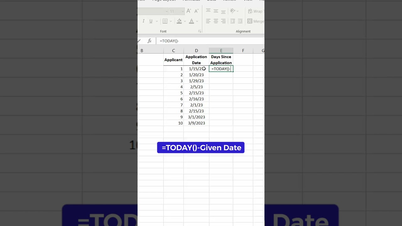 How to calculate the number of days between a given date and current date in Excel! #sheets #excel