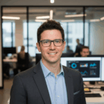 Smiling professional in modern office setting