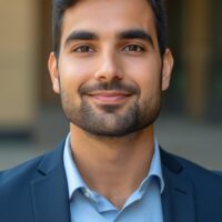 Smiling professional wearing suit and blue shirt